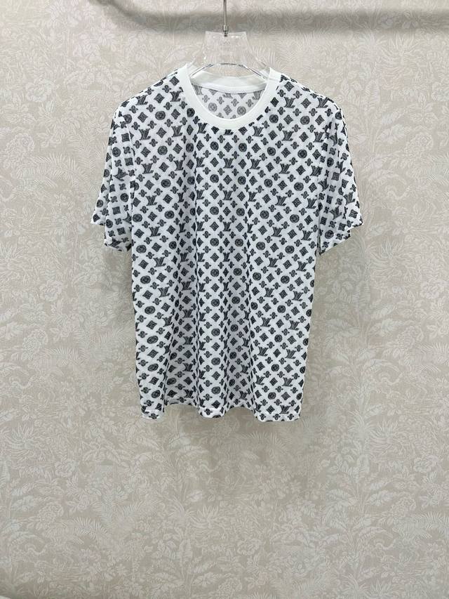 Louis Vuitti* 25 new mesh short-sleeved top with dopamine color printing all ove