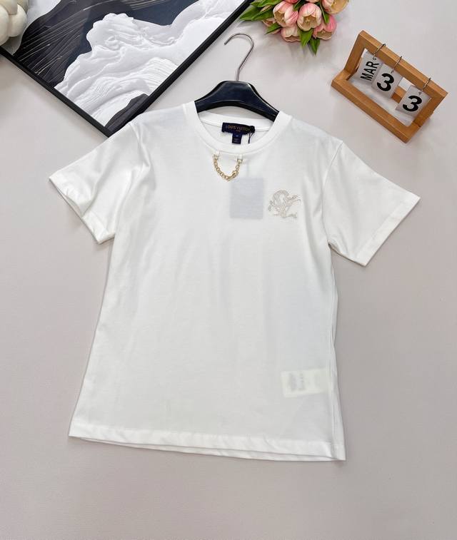 Louis Vuitton 2025 new embroidered letter chain short-sleeved T-shirt, customize