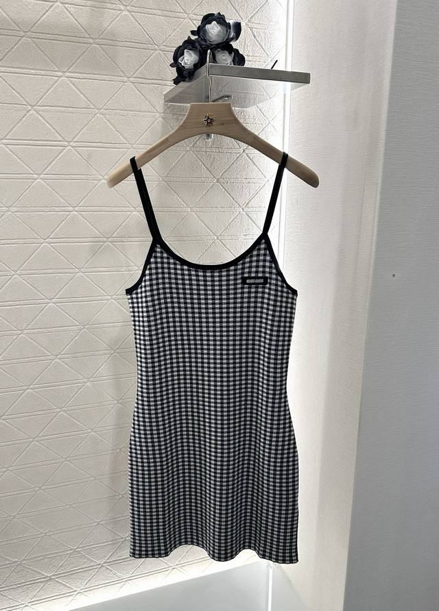 Miumi*2025 new arrivals plaid suspender knitted dress Customized Yb imported yar