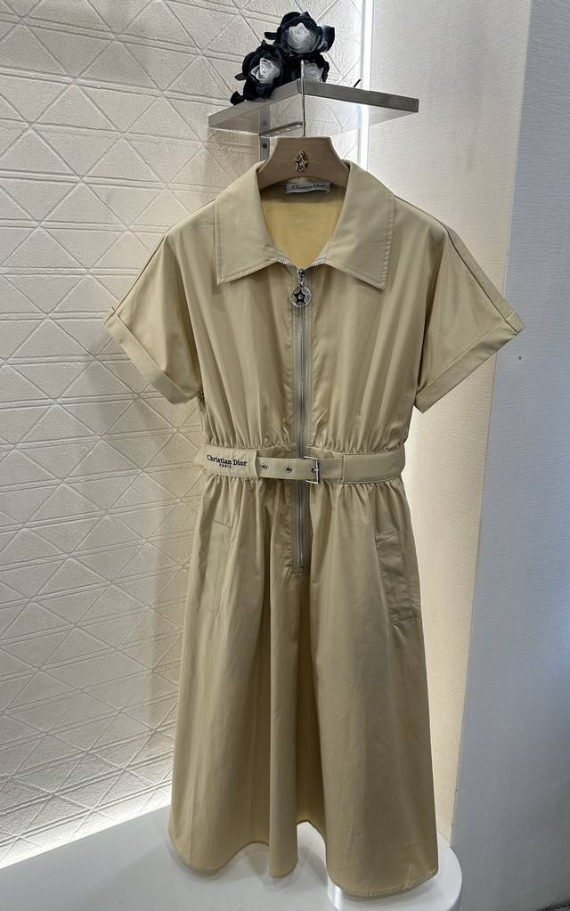 Dio*2025 New arrival Lapel belt dress Customized Yb twill cotton material, comfo