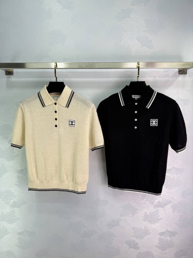 Ch*25 Spring and summer new knitted Polo shirt with classic double C embroidered