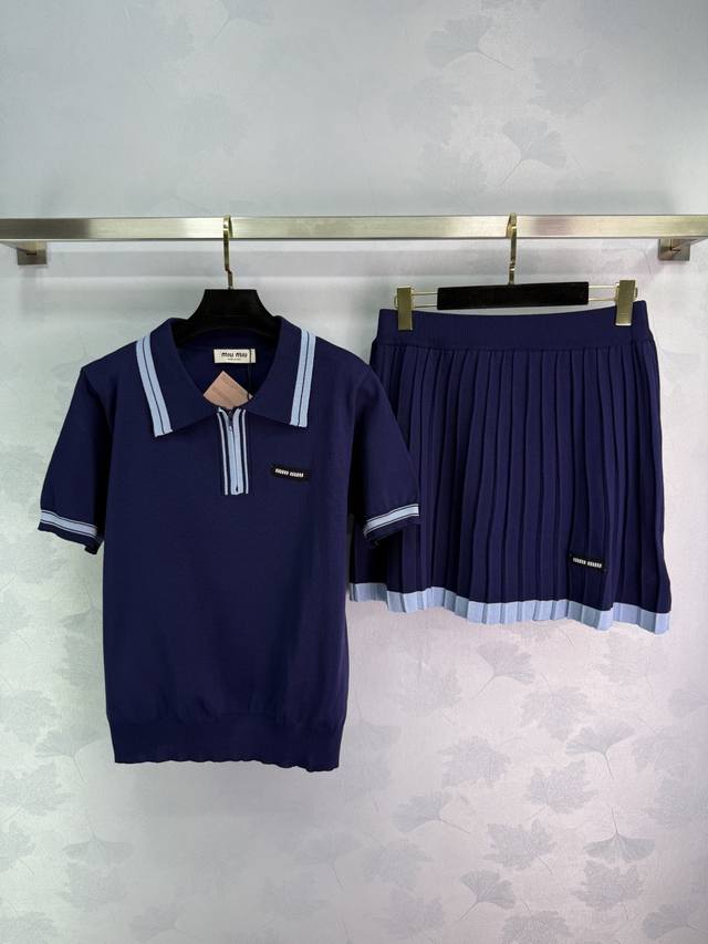 Miu spring and summer new lapel knitted suit, contrast color design, super tempe
