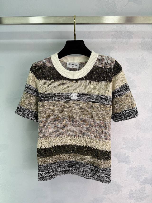 Ch*25 New early autumn striped knitted short sleeves. The contrast of two-color