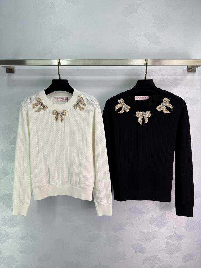 Val** New heavy-duty beaded bowknot logo long-sleeved top custom-made woven wool
