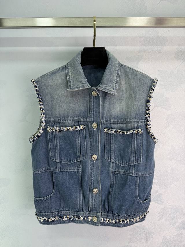 Chane*2025 New Arrivals Customized Denim Vest with Binding Edges Yb Twill Cotton