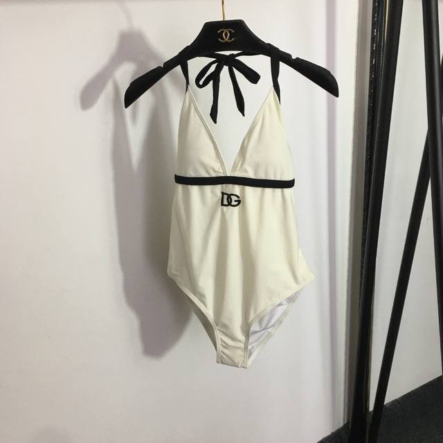 Style 1762 Dg* New Dg embroidered letters color matching lace-up halter neck swi