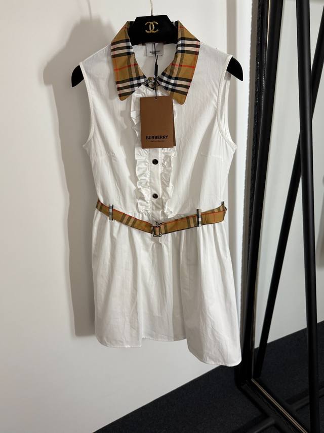 Style No. 20253866 Burberr* new ruffled plaid lapel stitching cotton sleeveless