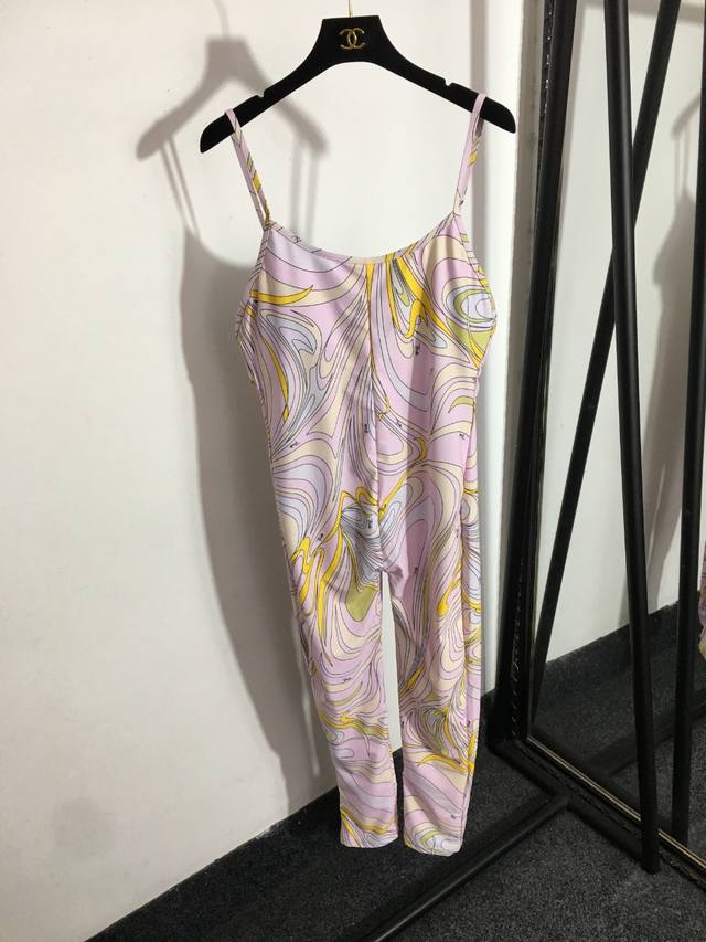 Style 2327 Fend* new abstract print suspender jumpsuit, pink black, yellow, pink