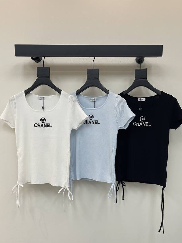 Chanel 25 new summer model, knitted short sleeves with drawstring design on both