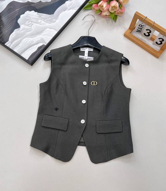 Dior bee embroidered vest and pleated skirt two-piece set! Bee embroidered vest