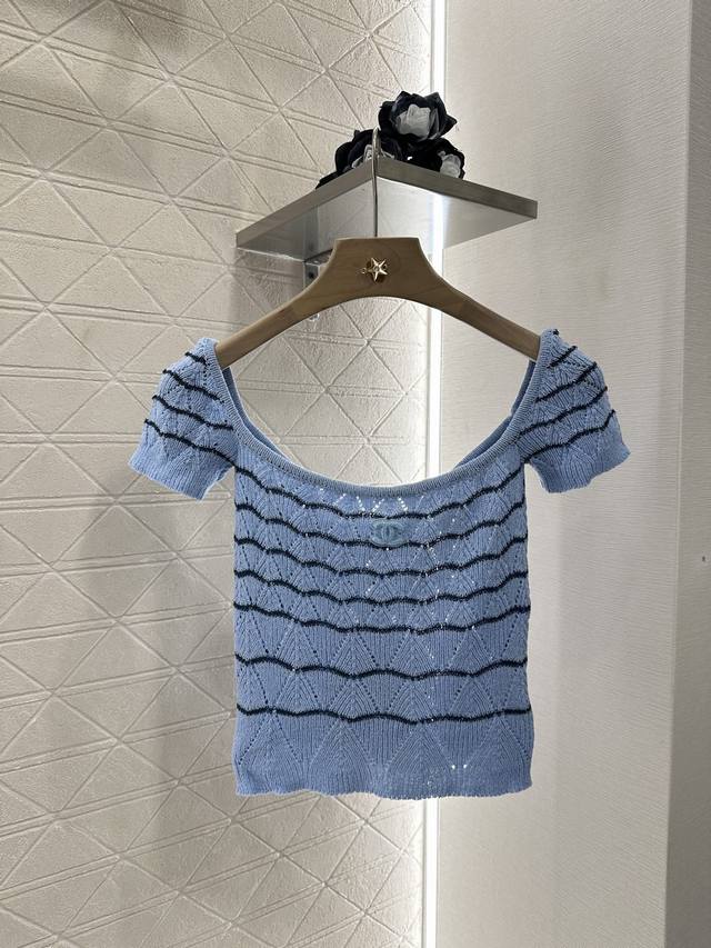 Chane*2025 new arrivals striped hollow knitted short sleeves Customized Yb wool