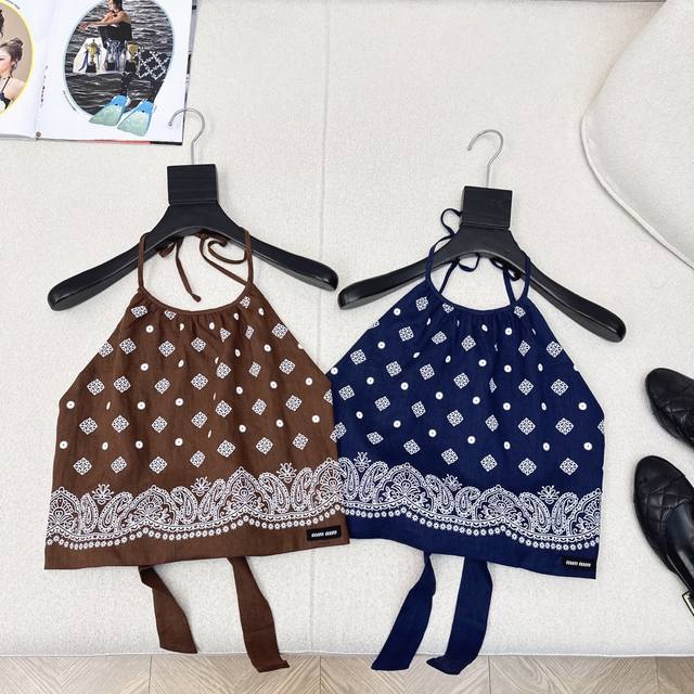 Retro Bohemian Miu 25Ss Spring and Summer latest retro cashew flower print suspe