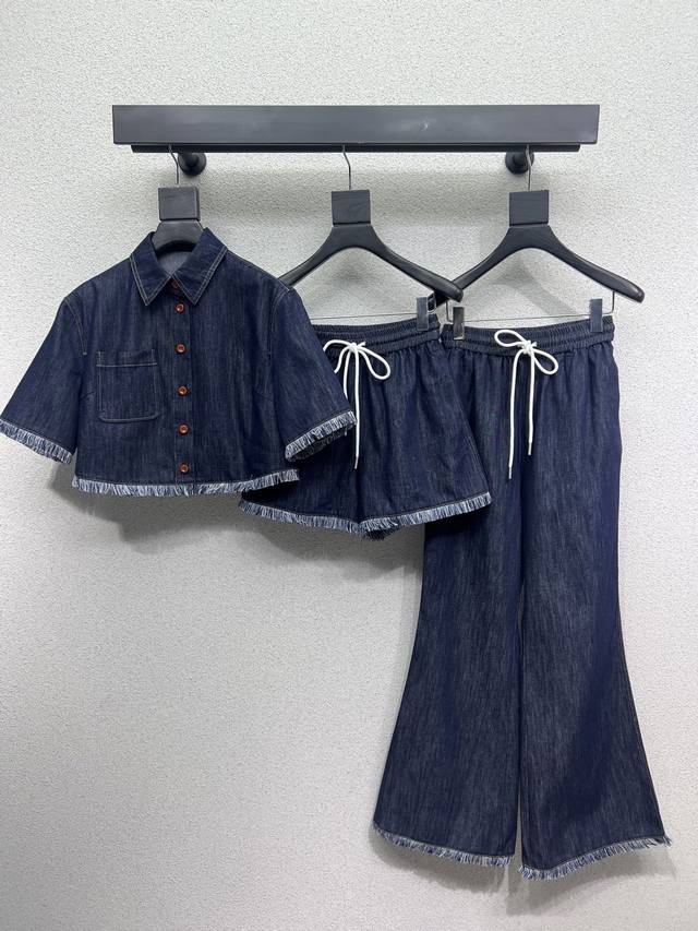Zimm* Tasseled Denim Short Sleeve Shirt, Washed with Individual Color, Cool and