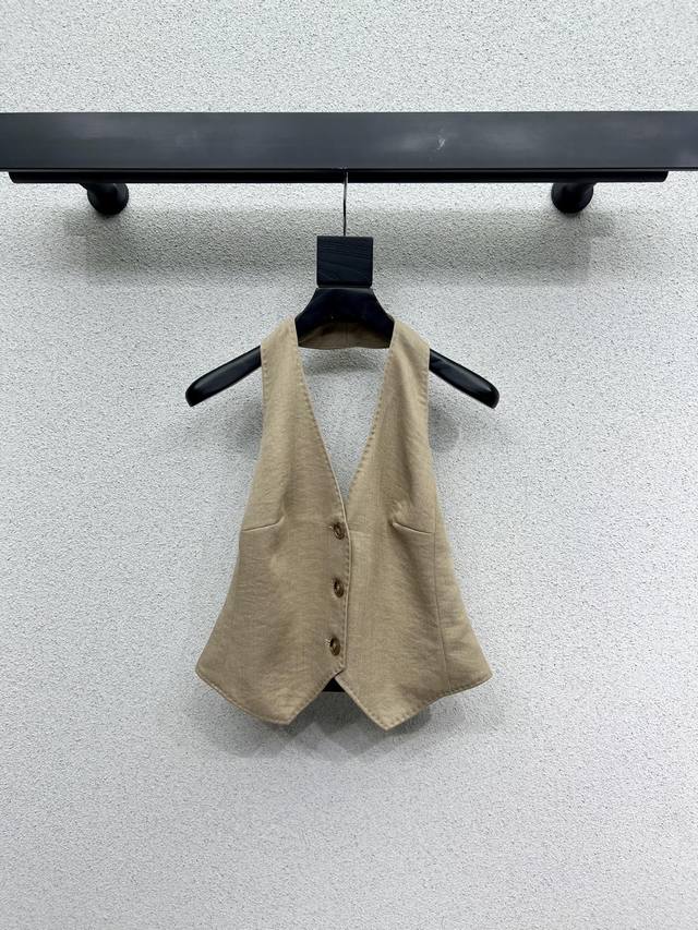 Max* series linen khaki suit vest top with delicate texture and soft glutinous c