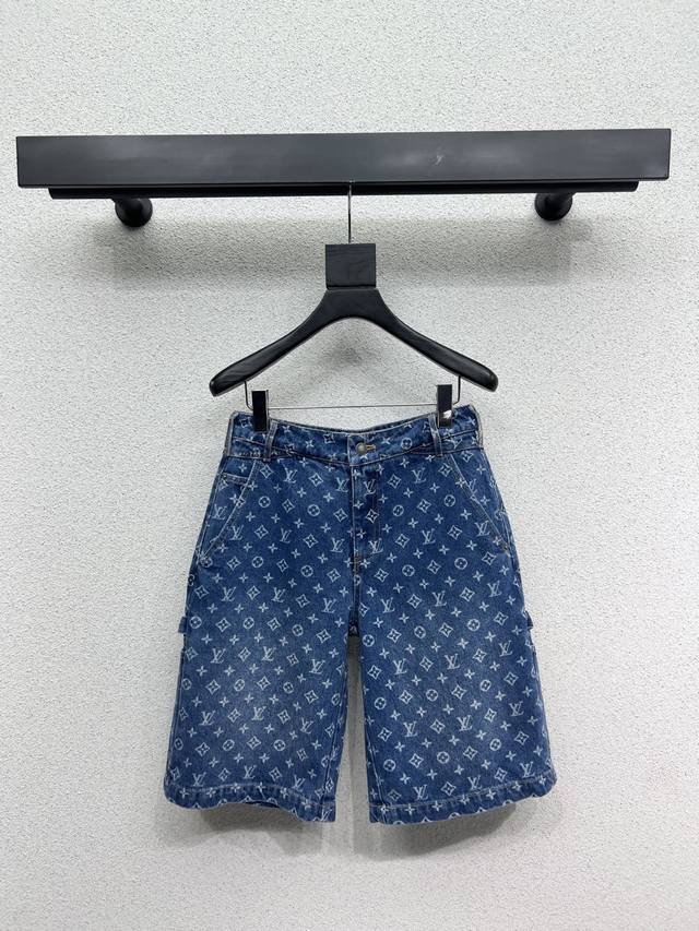 L series of classic denim shorts with old flower patterns Yb laser printing are
