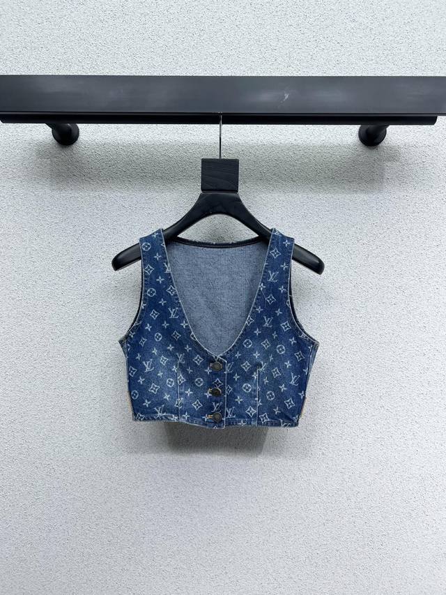 L's series of classic denim vest tops with old flowers and Yb laser printing are