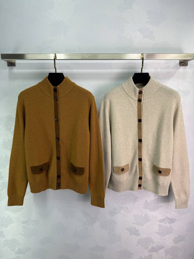 Lp40 New cashmere cardigan with suede pocket design, exquisite workmanship, stro
