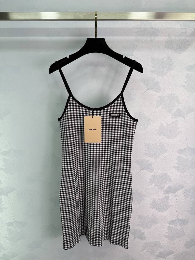 Miumi*2025 Spring and Summer latest series! Plaid knitted camisole dress! Custom