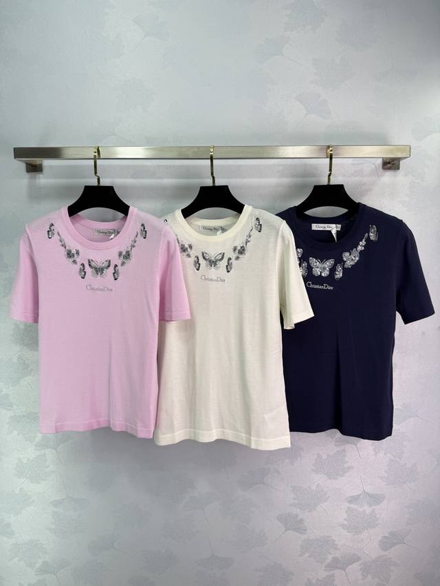 Dio*25 Spring and Summer new butterfly sequin short-sleeved knitted top with exq