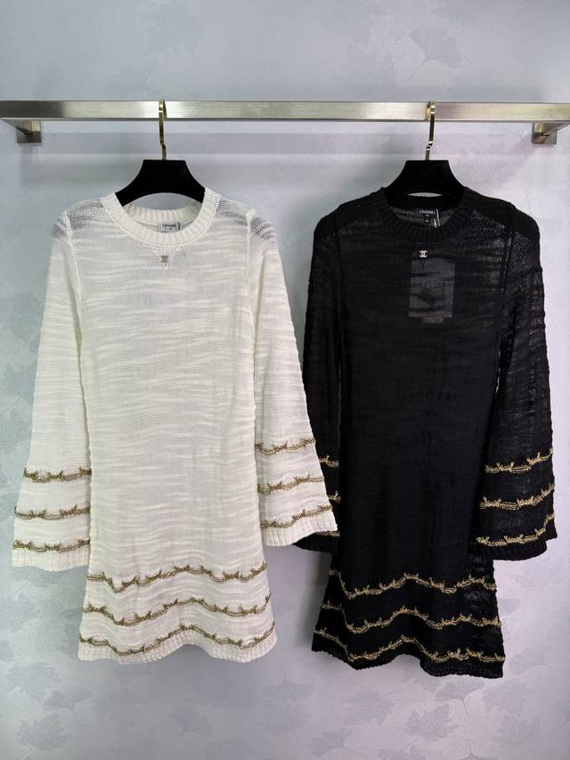 Chane*2025 new arrival Gold thread embroidery knitted long-sleeved dress Customi