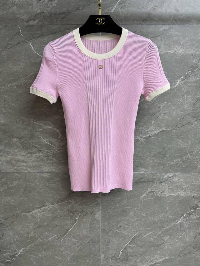 High version is out! Xiangjia color matching knitted short sleeves 2025 summer b