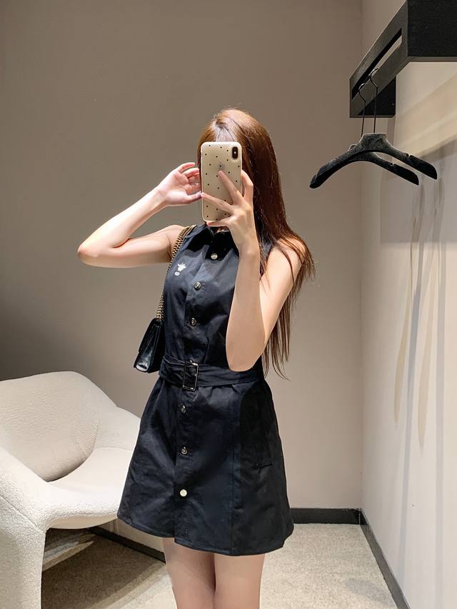 Dio* 25Ss Spring and Summer new style bee embroidered belt denim vest dress | Ex