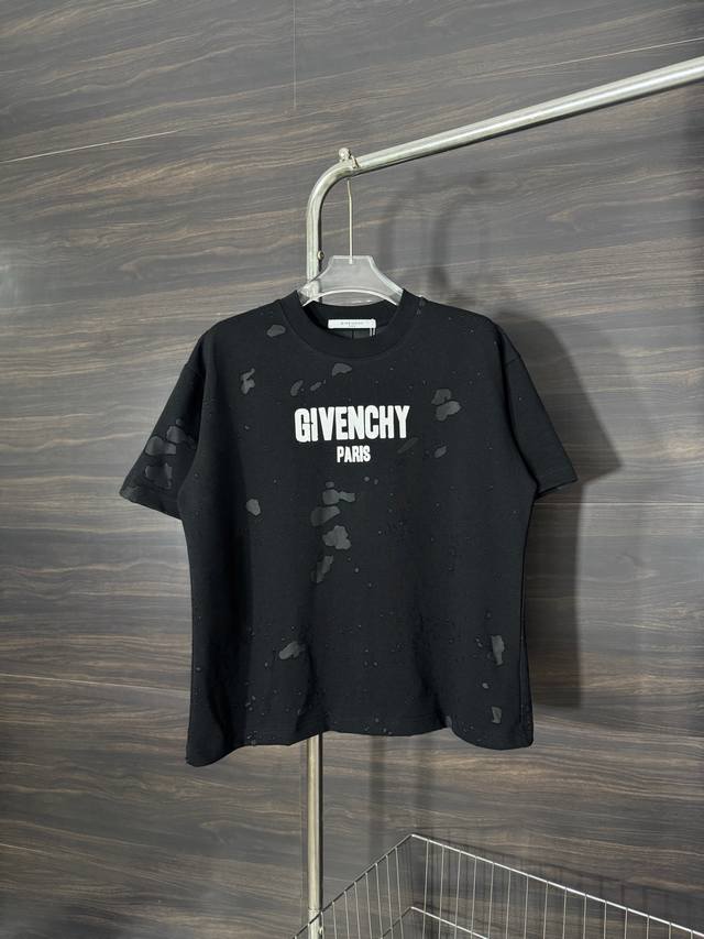 Model number: He250 Givenchy-Givenchy ripped chest letter round neck short sleev