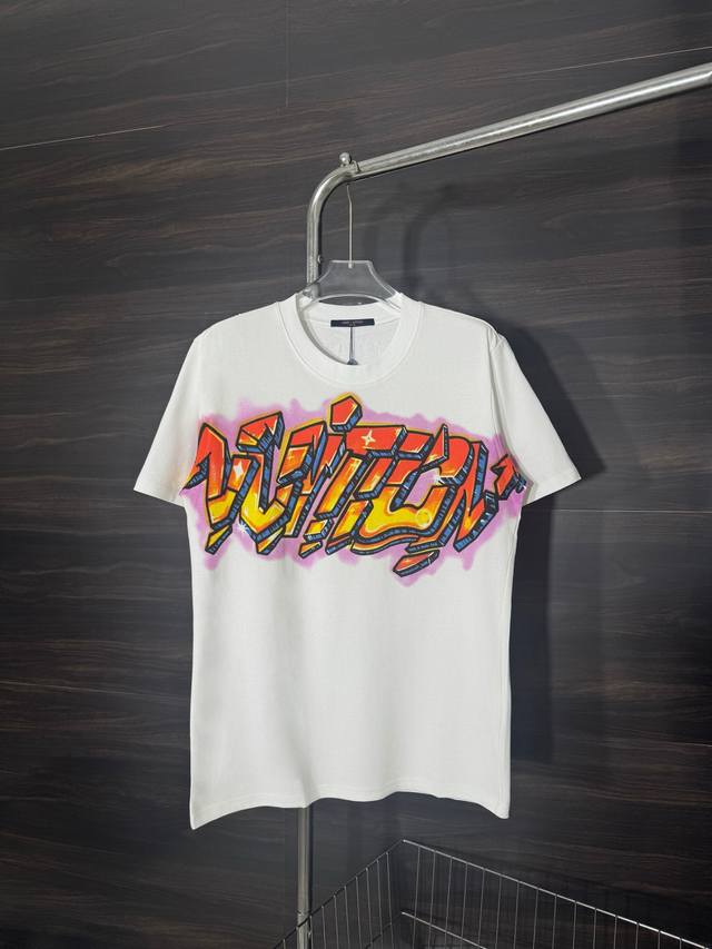 Style: He247 Louis Vuitton-Lv Chest Painted Graffiti Flame T-shirt Short Sleeves