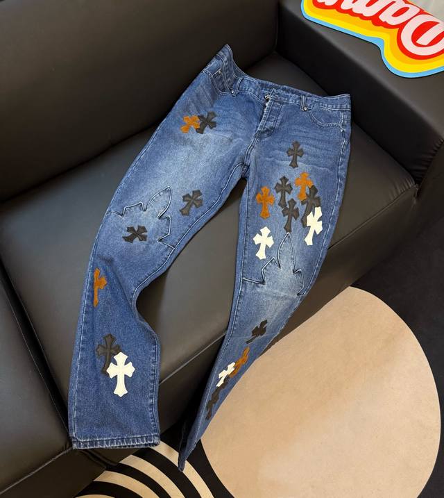 Style number: D341 Chromehearts Chrome washed blue contrasting leather patch str