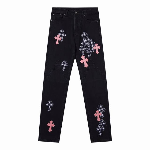 Style number: D342 Chromehearts checkerboard contrast color patch straight pants