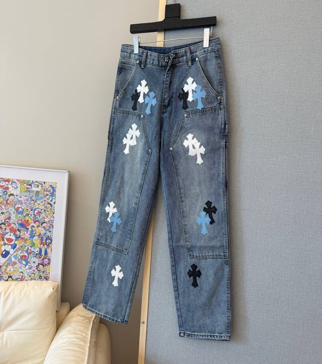 Style: D328 Chrome Hearts Straight-leg Overalls Heavy canvas material, double-la