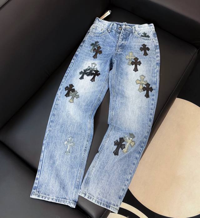 Style No.: D293 Chrome Hearts Starry Sky Leather Jeans Size: 28, 30, 32, 34, 36
