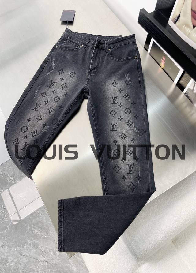 Louis Vuitton washed high-grade gray gradient old flower logo jeans Highly recom