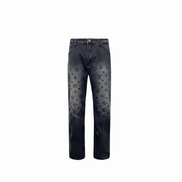 Style: D98 Louis Vuitton Lv washed high-grade gray gradient old flower logo jean