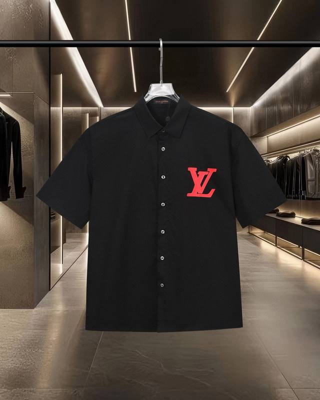 Lv Louis Vuitton's hot-selling cracked embossed monogram logo short-sleeved shir