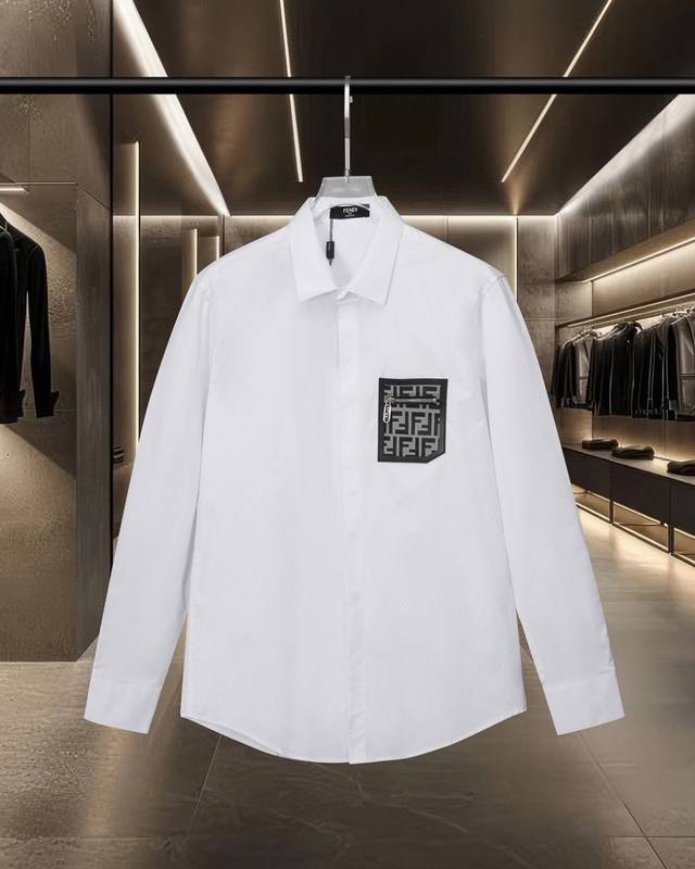 Fendi Fendi hot-selling long-sleeved shirt with badge logo on the chest pocket 2