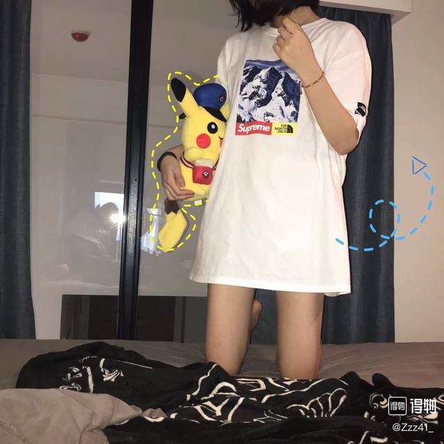 830 Supreme x The North Face joint model Fw17 Snow Mountain short-sleeved T-shir