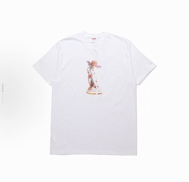 8047 Supreme Cupid Tee Black Angel Print Short Sleeve American Trend T-shirt Uni