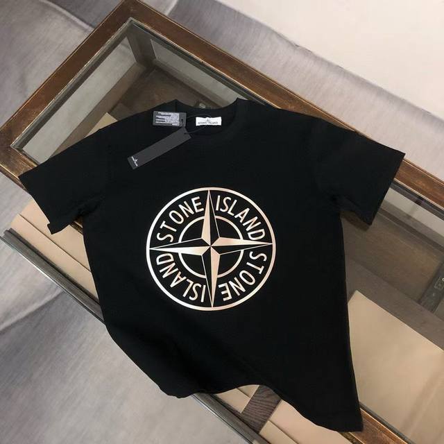350 pure cotton 260g fabric Stone Island digital direct printing round neck shor