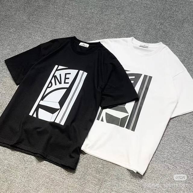 330 pure cotton 260g fabric Stone Island digital direct printing round neck shor