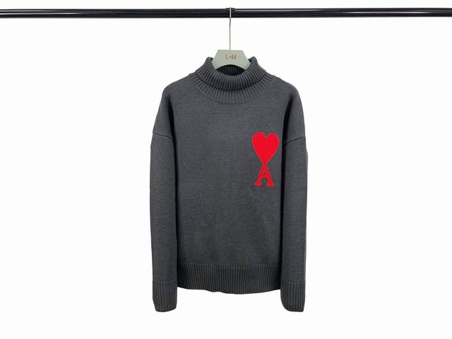 Turtleneck A012 Ami Logo pattern jacquard ribbed turtleneck knitted pullover swe