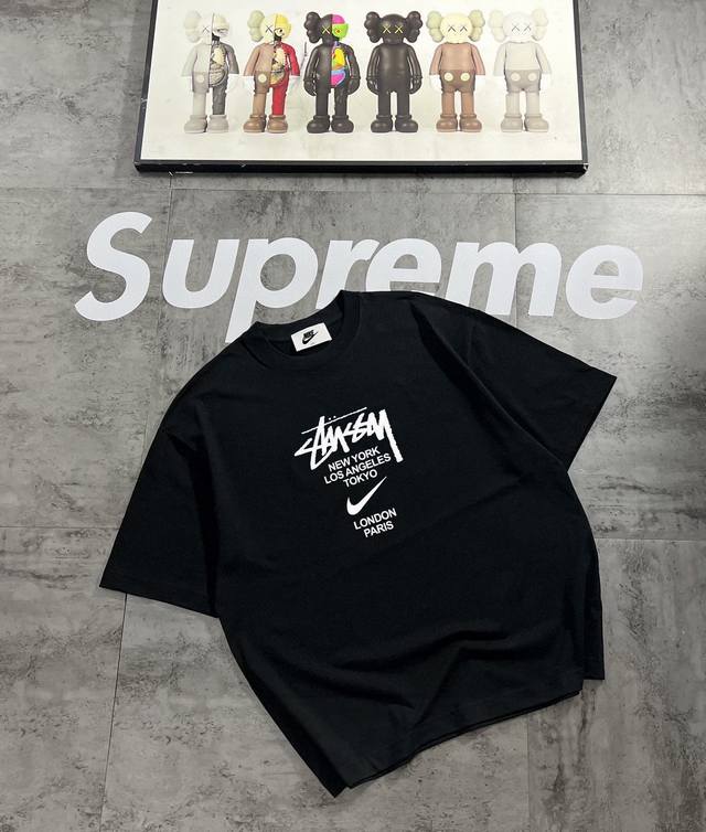 A352# Stussy co-branded Nike series counter retro couple print short-sleeved T-s