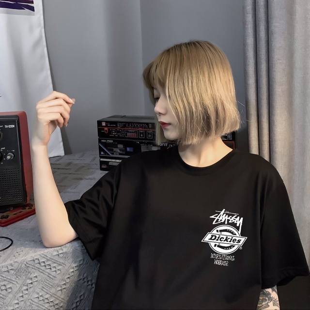A335# Stussy Champion Series counter retro couple print short-sleeved T-shirt wi