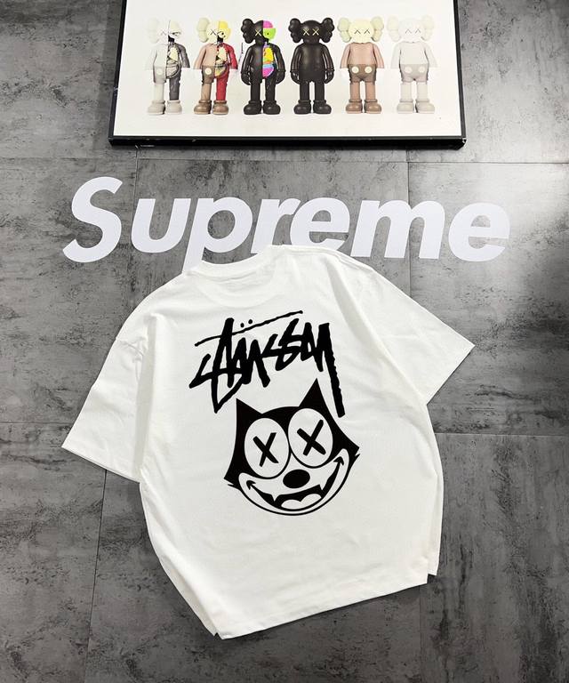 A332# Stussy series counter retro couple print short-sleeved T-shirt with droppe