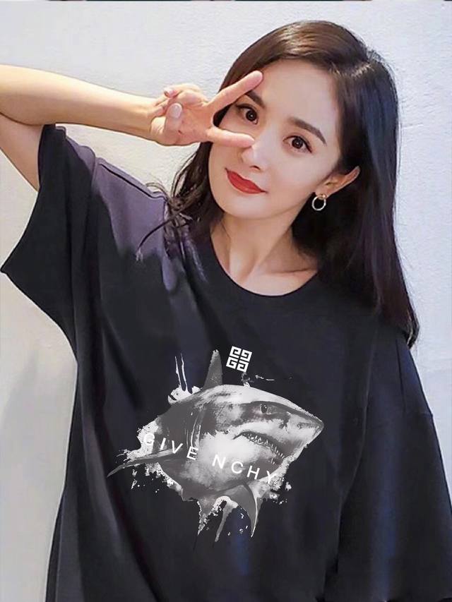 A329# Gvc Givenchy Street celebrity shark short-sleeved shirt. Same style as Dou