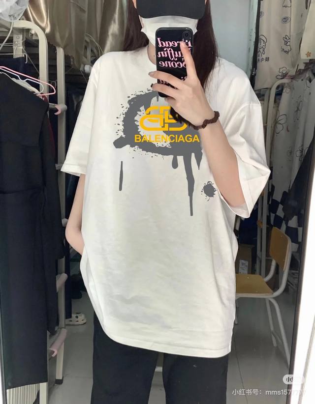 A310# 2025 new Balenciaga new lock ink letter print short-sleeved T-shirt custom