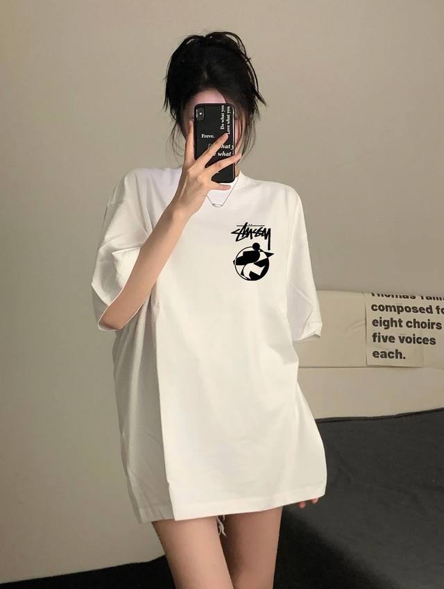 A285# Stussy short-sleeved half-sleeved T-shirt - Made of 240G double yarn 100%