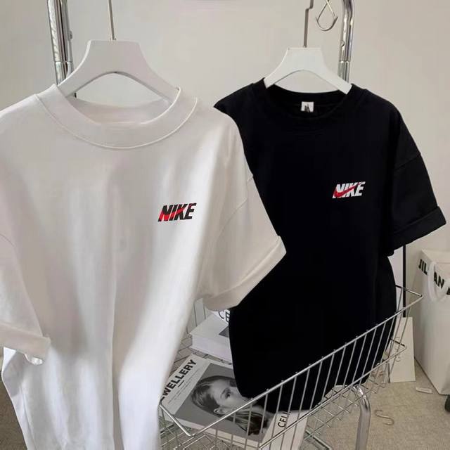 A245# New Nike cotton simple letter print T-shirt short sleeve couple style. Ver