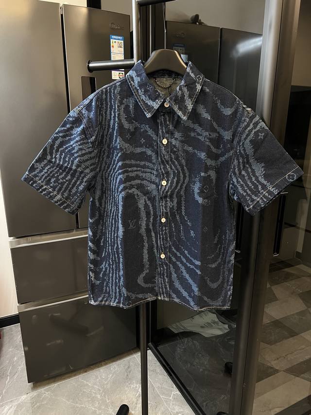 Next day Louis Vuitton Louis 25Fw Blue Wave Laser Dark Pattern Denim Short Sleev