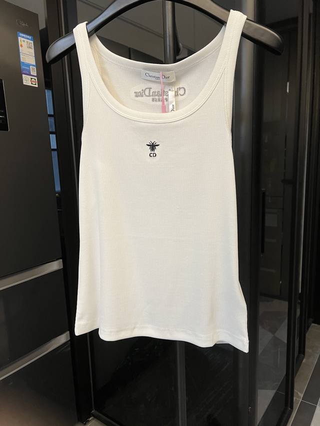Next day Dior 25Ss Dior Bee Knitted Plain Vest White - Women's Gw On Sale Ribbed